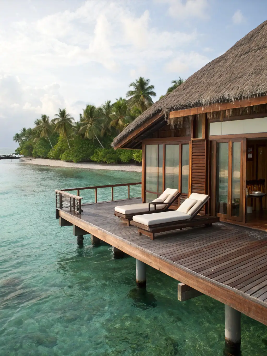 A small private island with a luxurious villa, surrounded by clear blue waters and vibrant coral reefs, showcasing Coastique Kenya's private island escapes.